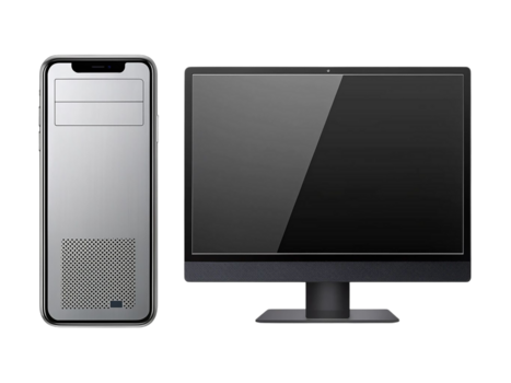 moderno teléfono inteligente y computadora monitor desplegado lado por lado para digital tecnología conceptos aislado en transparente antecedentes png