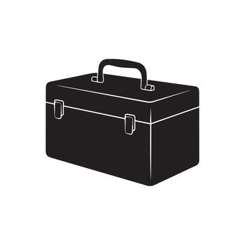 negro silueta de un caja de herramientas con un manejar, Listo para herramientas o almacenamiento vector