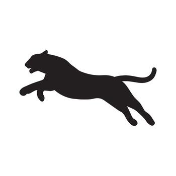 Dynamic icon of a powerful leaping big cat. Silhouette of a jumping panther or cougar in an aggressive attacking pose vector