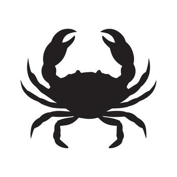 Silhouette of a Crab with Claws Extended on a White Background, Representing Marine Life and Seafood vector