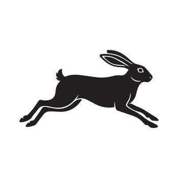 Dynamic black silhouette illustration of a swift wild rabbit, captured mid-stride, emphasizing its incredible speed, agility, and natural grace. This clean graphic design conveys motion and vitality vector