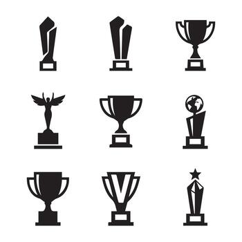 Set of trophy icons for awards and recognition of excellence vector