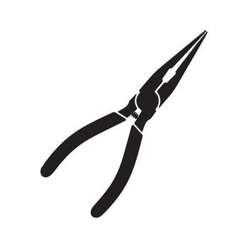 Monochrome icon of needle-nose pliers, a sharp and precise hand tool for electrical repair and crafting, isolated on a white background vector
