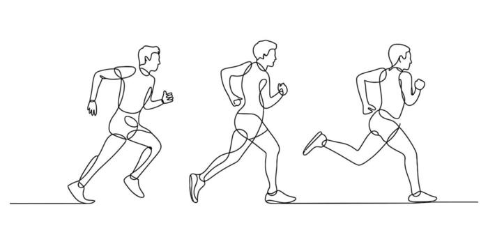 Continuous line drawing of three runners in dynamic motion illustration vector