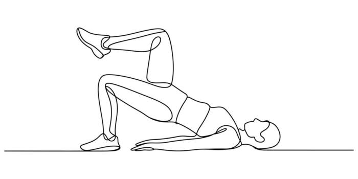 Elegant continuous line drawing of a person performing a single leg glute bridge exercise vector