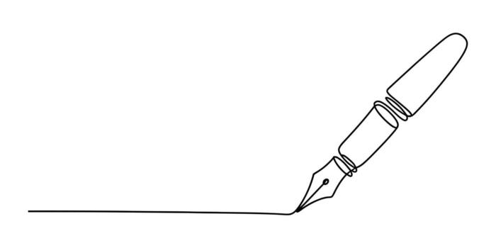 Elegant continuous line drawing of a fountain pen creating a flowing stroke vector