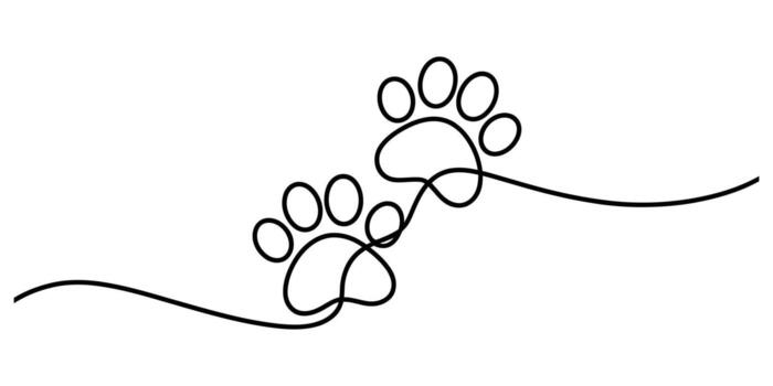 Continuous line drawing of playful paw prints flowing gracefully on a clean surface vector