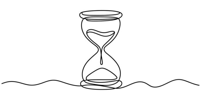 Minimalist continuous line drawing of an hourglass measuring the flow of time vector