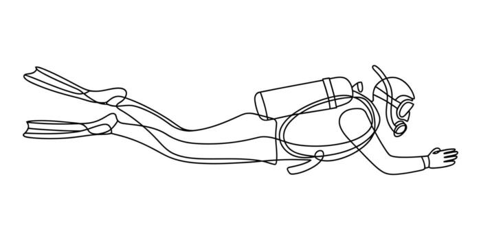 Elegant continuous line drawing of a diver exploring underwater depths vector