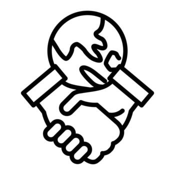 handshake and globe symbolizing global business partnerships outline icon design good for web or mobile app vector