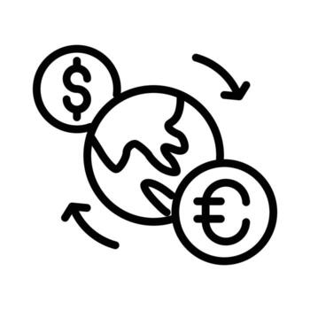 world currency money change and globe outline icon design good for web or mobile app vector