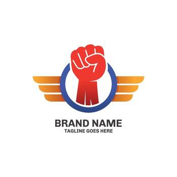Dynamic logo design featuring a powerful fist symbolizing strength and unity, perfect for branding, activism, and sports teams, radiating energy and motivation vector