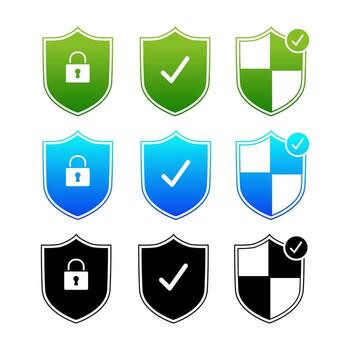 seguridad proteger icono conjunto para datos proteccion, intimidad cerrar con llave, y sistema la seguridad diseño, verde azul y negro degradado Insignia colección para la seguridad cibernética, aplicación interfaz, y web ui proyecto vector