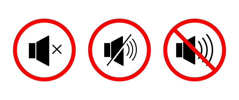 Mute Button Icon Set for Audio Control, Silent Mode, and Sound Off Design, Red Circle Prohibition Symbol for App Interface, Web UI, Presentation, and Safety Signage Graphic Resource vector
