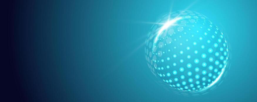 Digital security shield in the shape of a glass sphere. Abstract blue hexagon pattern, futuristic protection field. illustration. vector