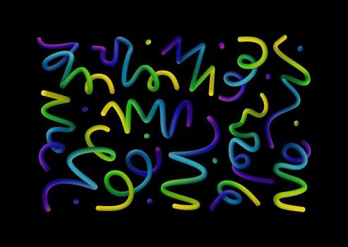 Colorful Abstract Pattern of Curved Lines on a Black Background vector