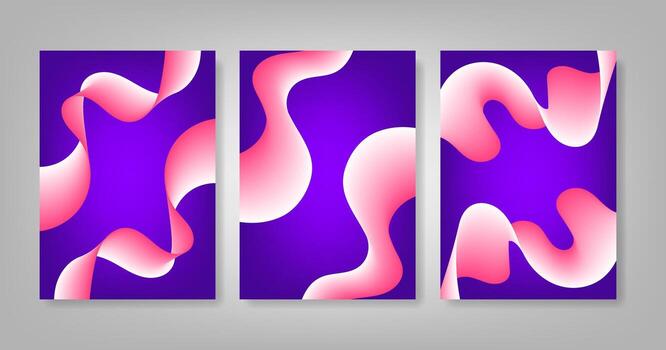 Modern Abstract Gradient Wavy Fluid Background Set. Vibrant Pink and Purple Liquid Flow Design for Posters, Flyers, Web Banners, and Print Templates. vector