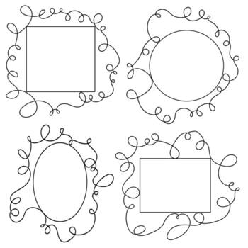 A set of four doodle-style frames drawn in one line vector