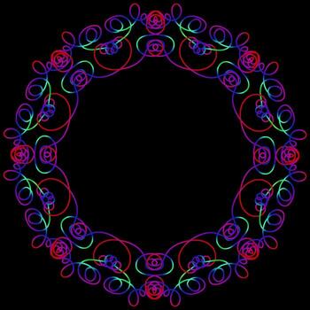 un vistoso, hermosa redondo marco en un negro fondo, dibujado en un lineal estilo vector