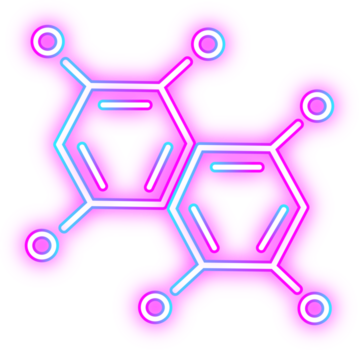 Neon Gradient Molecular Structure Icon Design, Chemical Compound Illustration, Neon illustration of a molecular structure. Ideal for representing science, technology, or healthcare related concepts. png