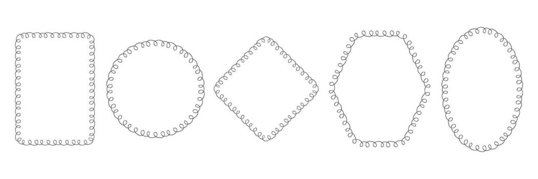 Wavy edges frame with curly hand drawn line. Trendy curved border. Doodle element for invitations, greeting cards, menus vector