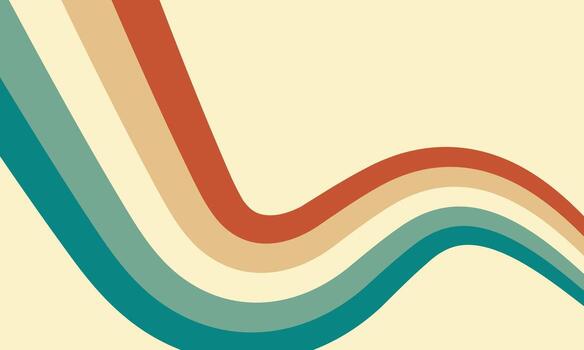 Curved retro rainbow stripe background in groovy 70s style. vector