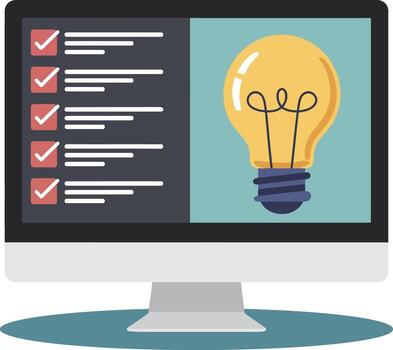Computer screen checklist and idea lightbulb graphic vector