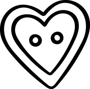 Doodle style illustration of a classic heart-shaped button for sewing, simple black and white sketch icon. Hand-drawn embroidery notion perfect for tailoring and DIY craft themes vector