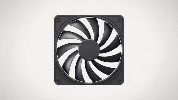 a black computer fan on a white surface , photo