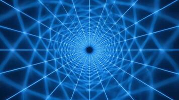 abstrakt blå neon rutnät tunnel med oändlig djup, illustrerar hög hastighet data strömma och Avancerad nätverk teknologi i en modern digital miljö för sci-fi begrepp video