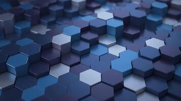 Abstract 3D hexagonal geometric pattern with a cool blue and gray color palette, creating a sense of depth and futuristic technology video