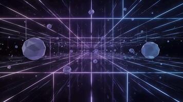 abstrakt 3d geometrisk former flytande i en rutnät av neon rader, en trogen begrepp video