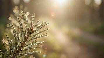 Sunlit Pine Needles A Close-Up of Nature's Beauty with Sparkling Water Droplets, Calm video