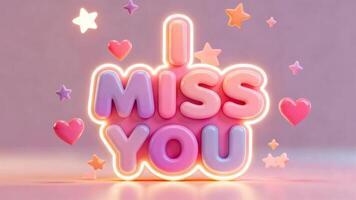 Tres dimensional representación de suave pastel letras ortografía sentimiento rodeado por brillante neón ligero y flotante decorativo formas video