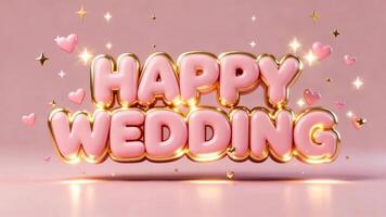 Three dimensional shiny pink lettering spelling out congratulations against a soft background with floating hearts and sparkles video