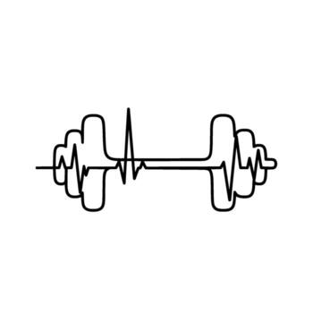 Continuous line dumbbell with heartbeat, representing strength, health, and effort vector