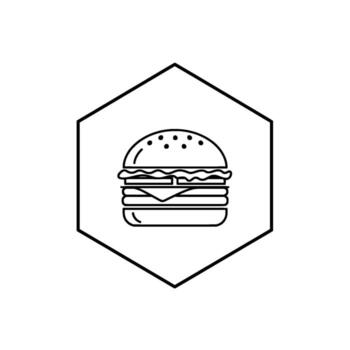 Simple Outline Icon of a Cheeseburger within a Hexagon Geometric Shape vector
