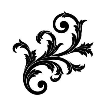 Black ornamental flourish on white background. Features swirling lines, leaves, and scroll-like elements vector
