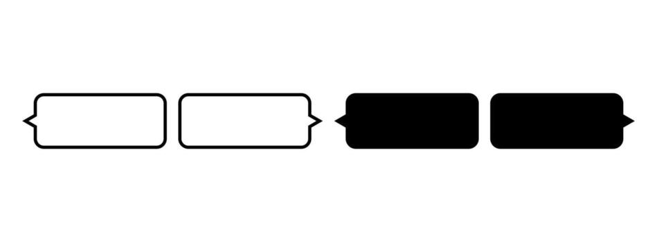 Set of 4 rectangular speech bubbles. Black and white chat message icons. Dialog box templates for text. vector