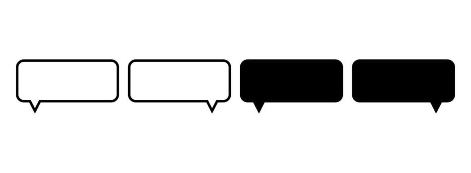 Set of 4 rectangular speech bubbles. Black and white message icons with bottom right pointer. Chat dialog box templates. vector