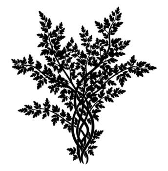 negro silueta imagen de un frondoso árbol, con entrelazados maletero y ramas en blanco antecedentes vector