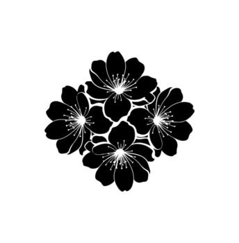 A monochrome illustration of five blossoms arranged in a centered, symmetrical pattern vector