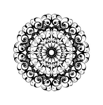 Black and white symmetrical mandala design with intricate swirls on a white background vector