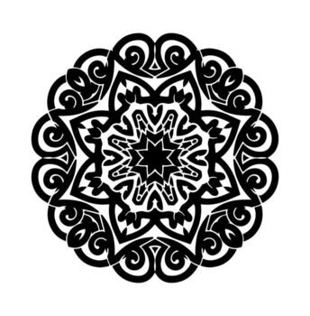 A symmetrical, black and white circular design with intricate, repeating patterns vector