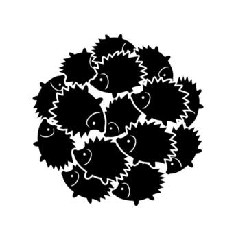 Silhouette of hedgehogs clustered in a circular shape vector