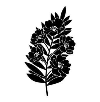 silueta de un floración vástago con múltiple floraciones y rodeando hojas vector