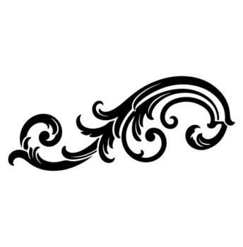 A black, ornate, curved design on white background with swirling leaf and scroll shapes vector