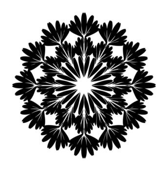 Circular black and white design with repeating leaf-like patterns creating radial symmetry vector