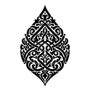 florido simétrico lágrima diseño en negro en blanco, presentando arremolinándose líneas vector