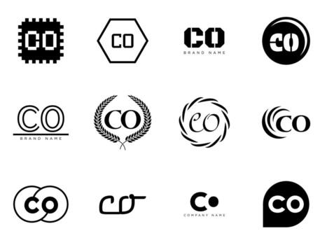 CO logo company template. Letter c and o logotype. Set different classic serif lettering and modern bold text with design elements. Initial font typography. vector